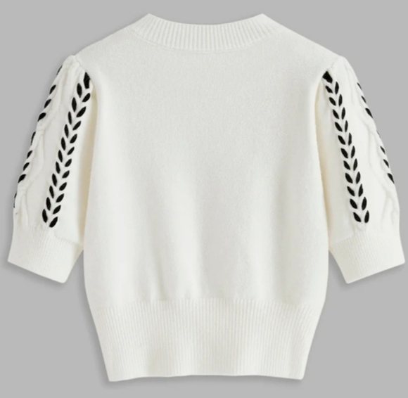 NWT COMMENSE Contrast Binding Cable Knit Top. Size S. - Picture 2 of 5